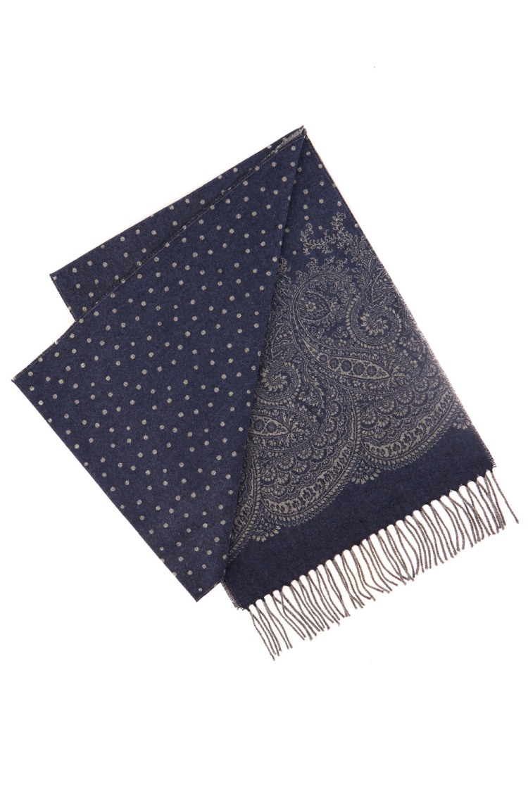 Ted Baker Paisley And Spot Knitted Scarf Blue