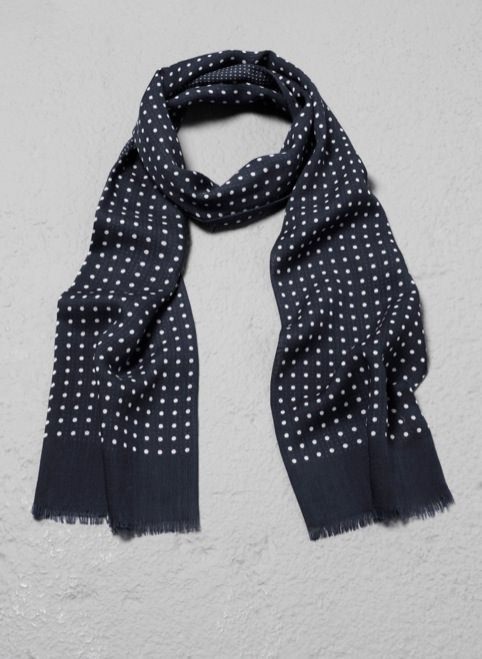 Farrell Navy Spot print Fine Wool Scarf