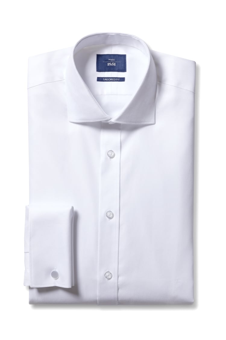 Tailored Fit White Double Cuff Twill Shirt