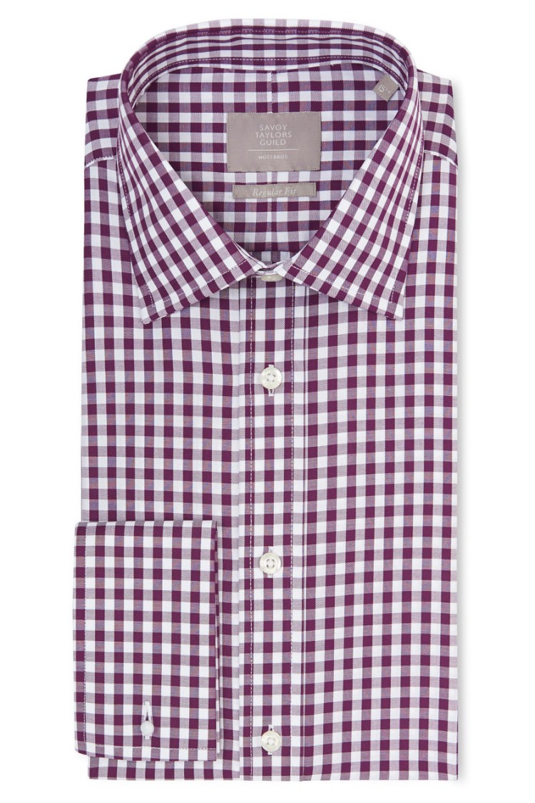 Savoy Taylors Guild Regular Fit Purple Double Cuff Twill Check Shirt 
