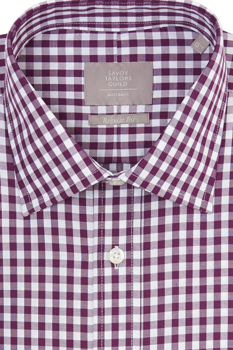 Savoy Taylors Guild Regular Fit Purple Double Cuff Twill Check Shirt 