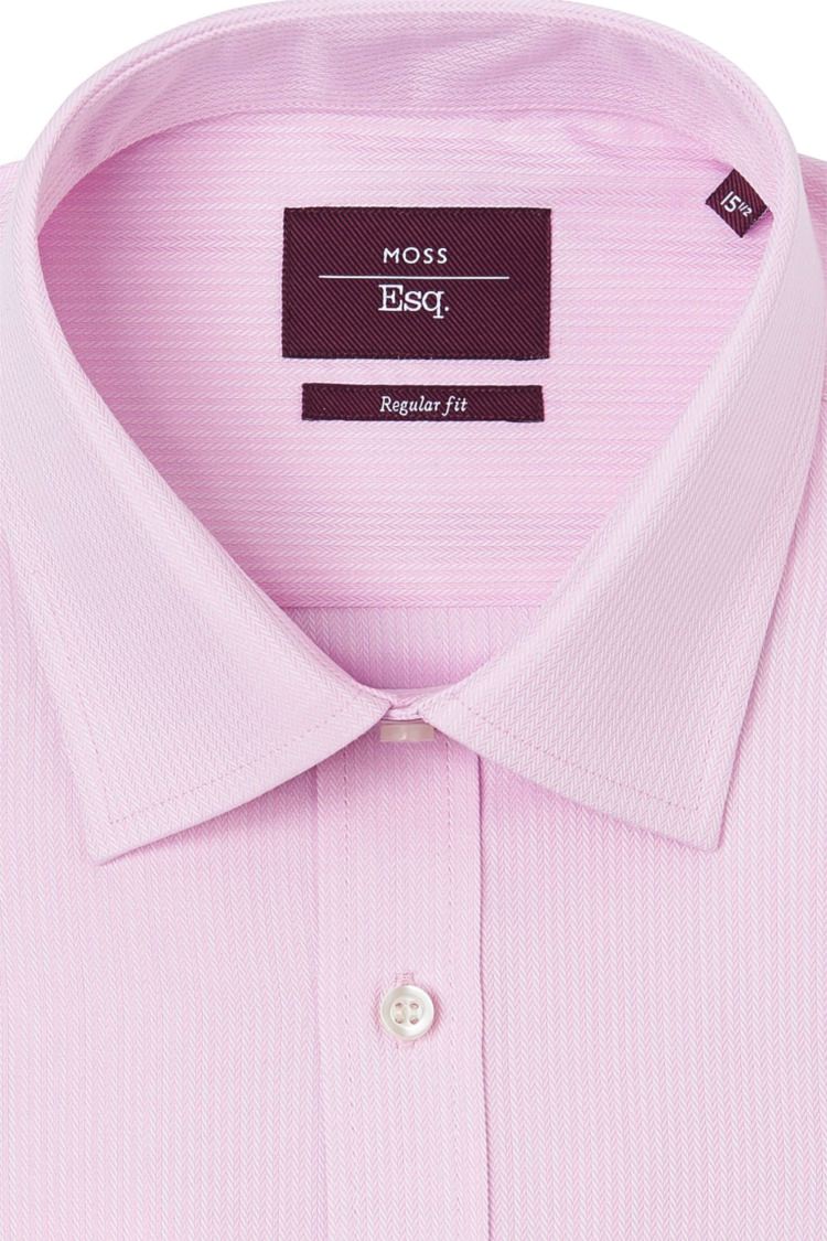 Moss Esq. Regular Fit Pink Double Cuff Mini Herringbone Non-Iron Shirt
