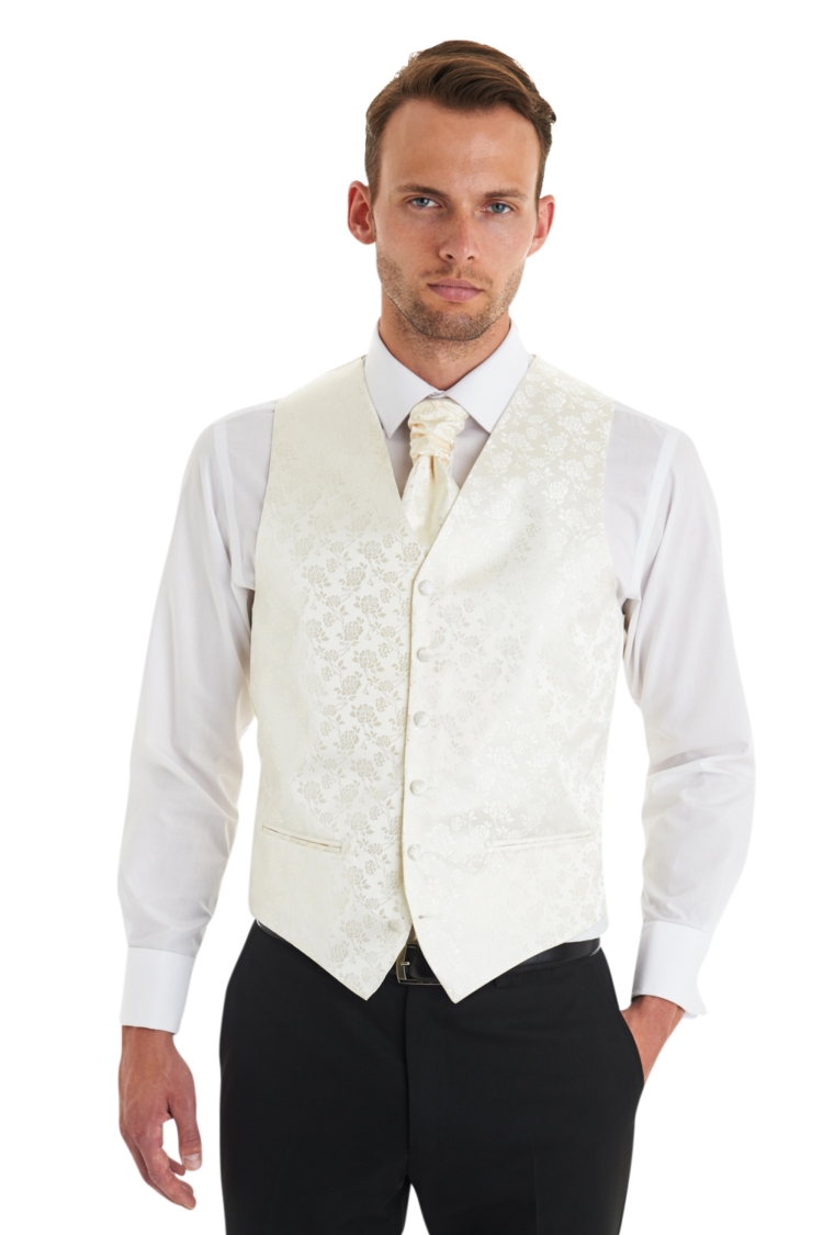 Tailored Fit Cream Waistcoat & Cravat