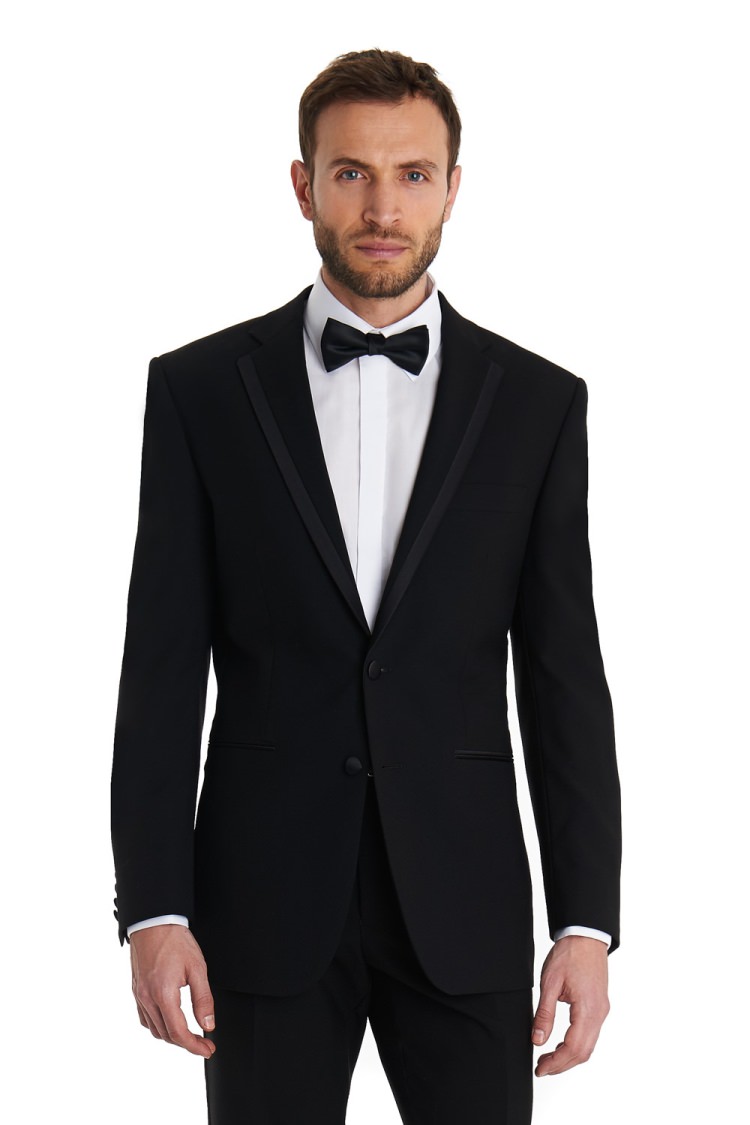 Moss Bros Covent Garden Black Tailored Fit Satin Edge Notch Dinner Suit
