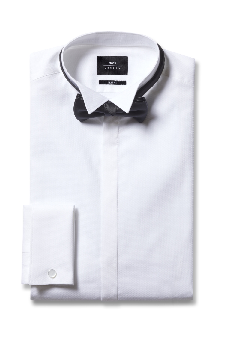 Extra Slim Fit White Wing Collar Dobby Dress Shirt