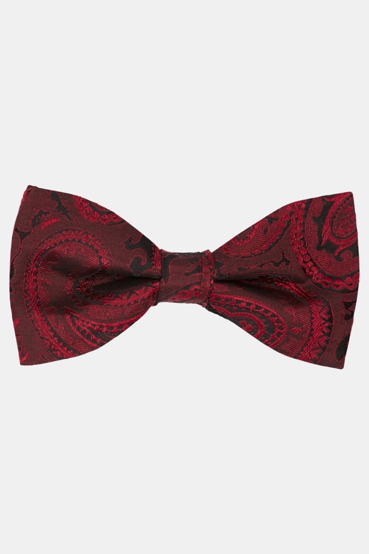 Men's Red And Black Floral Silk Self Bow Tie