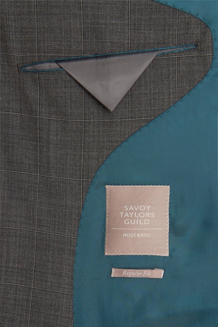 Savoy Taylors Guild Regular Fit Grey Windowpane Jacket 