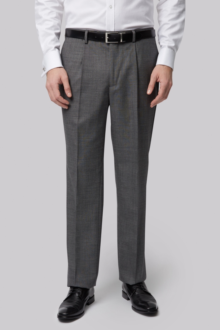 Moss Bros Regular Fit Charcoal Pleated Trousers | Buy Online at Moss