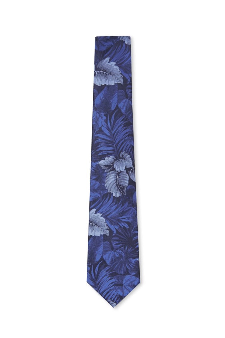 Moss 1851 Blue Tonal Hawaiian Floral Silk Tie 