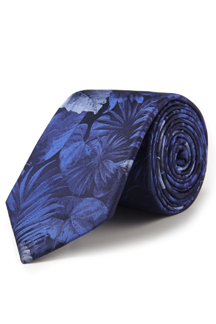 Moss 1851 Blue Tonal Hawaiian Floral Silk Tie 
