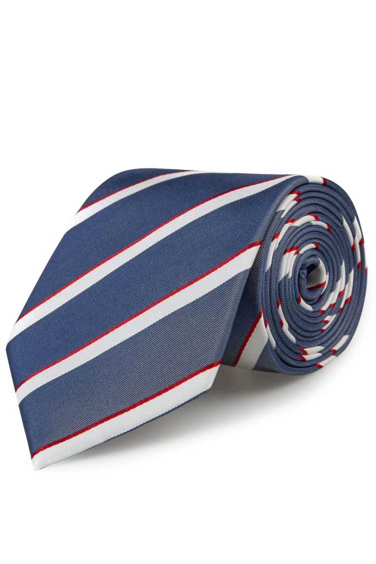 Moss Esq. Navy and Red Stripe Silk Tie 