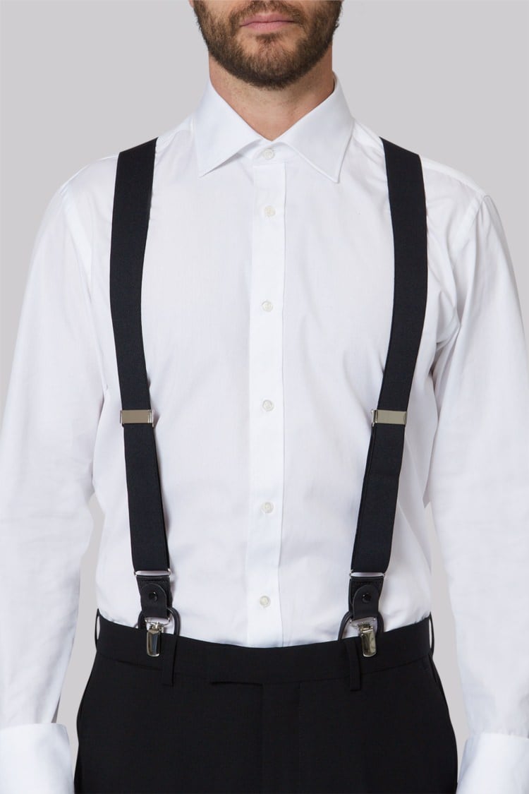 Black dress shirt with white suspenders online