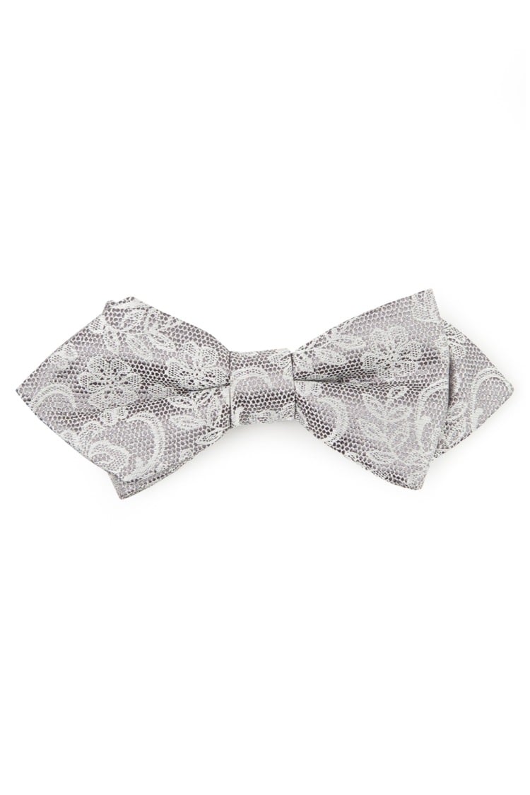 Moss London Silver Lace Overlay Bow Tie 