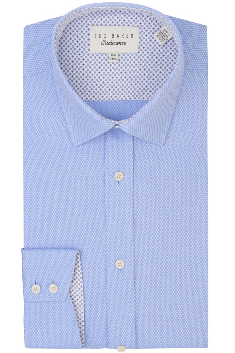 Ted Baker Tailored Fit Blue Single Cuff Textured Shirt