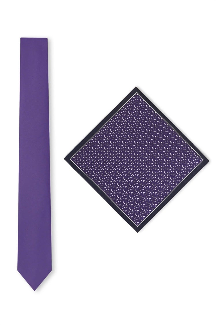 Moss London Purple Skinny Tie and Pocket Square Set