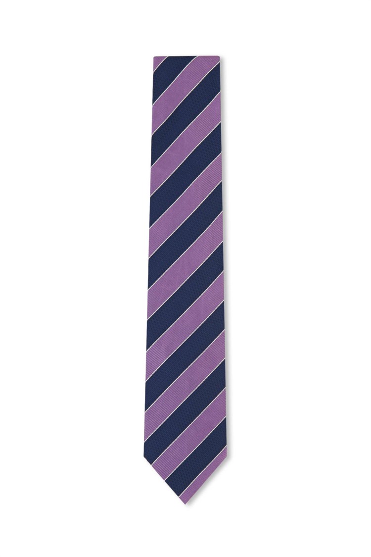 Moss Esq. Navy and Purple Stripe Silk Tie 