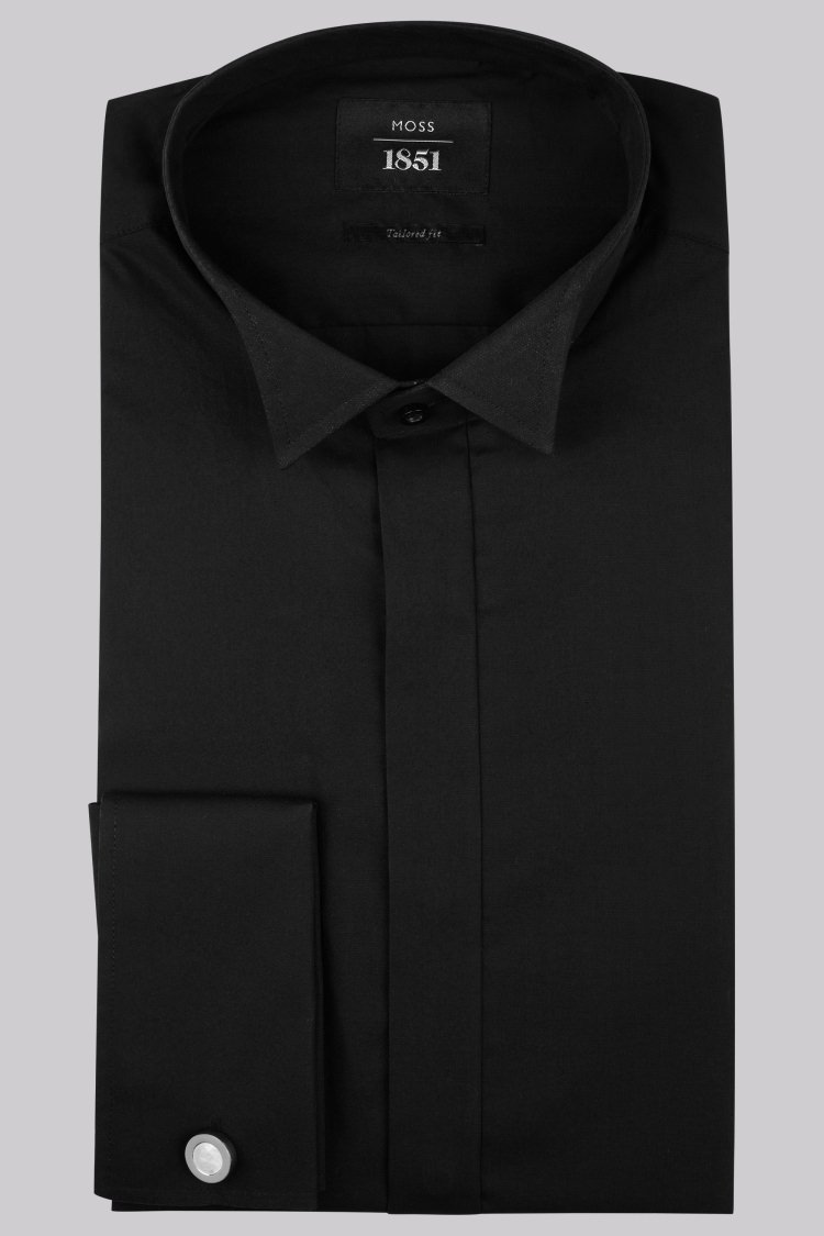 Moss 1851 Slim Fit Black Wing Collar Dress Shirt 