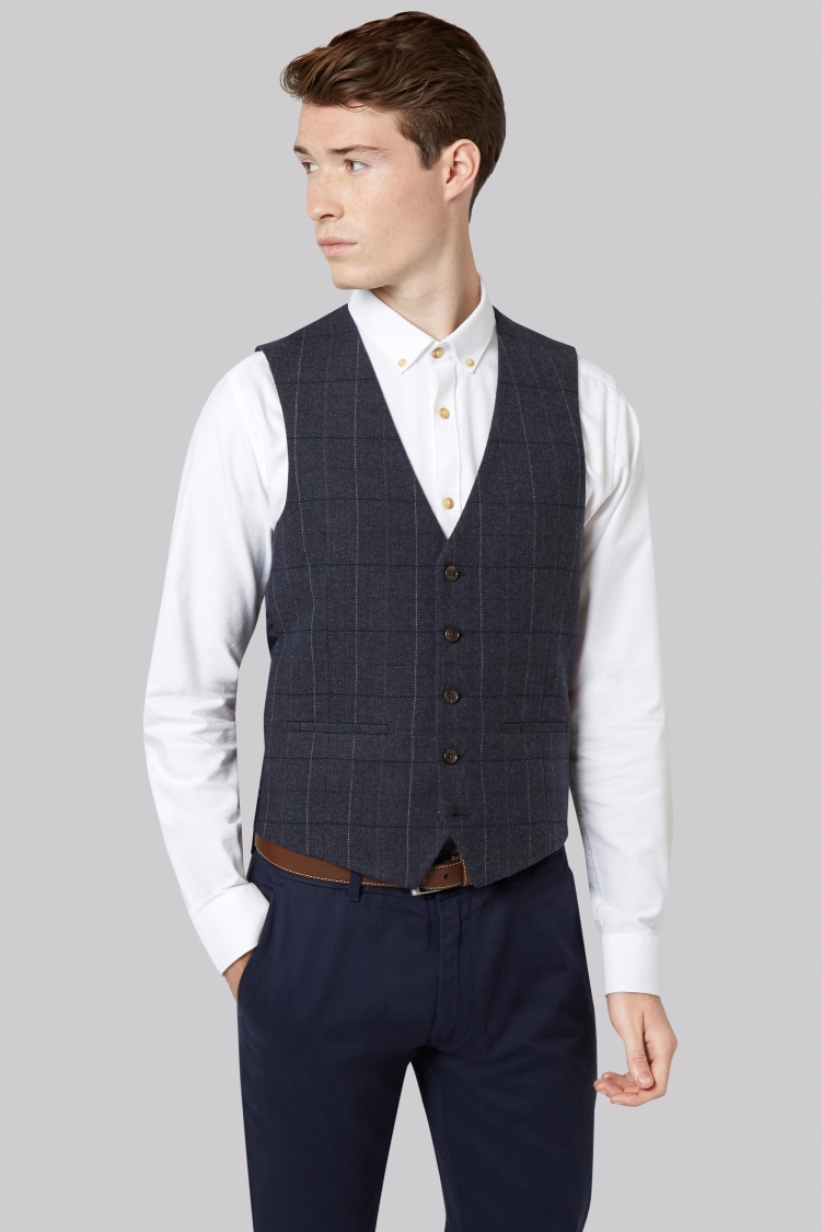 Moss London Slim Fit Blue Check Vest