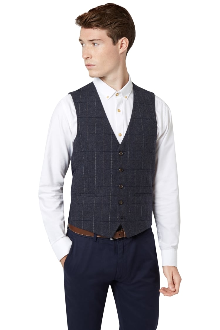 Moss London Slim Fit Blue Check Vest