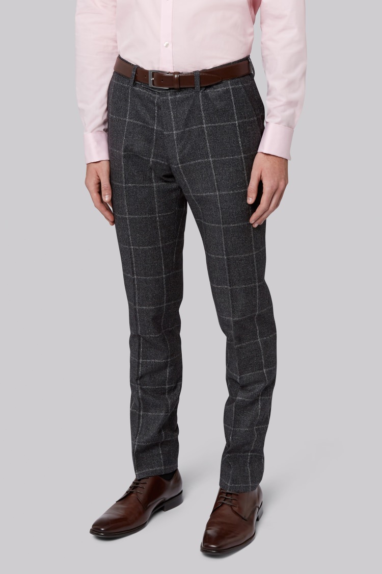 Relaxed Slim Jersey Check Tailored Pant - Grey Windowpane, Suit Pants