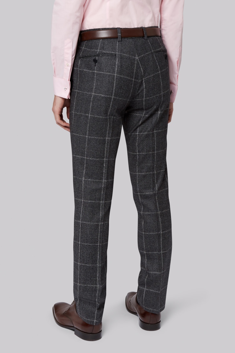 Moss London Skinny Fit Grey Windowpane Check Trousers