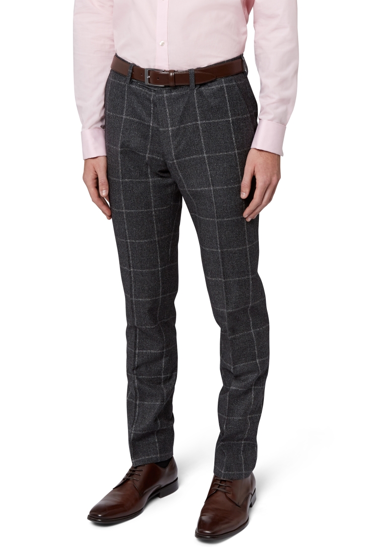 Moss London Skinny Fit Grey Windowpane Check Trousers