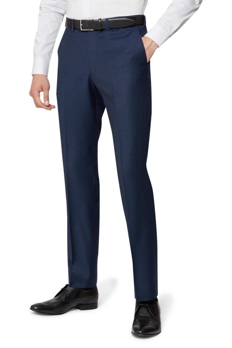 Hardy Amies Tailored Fit Navy Birdseye Trousers