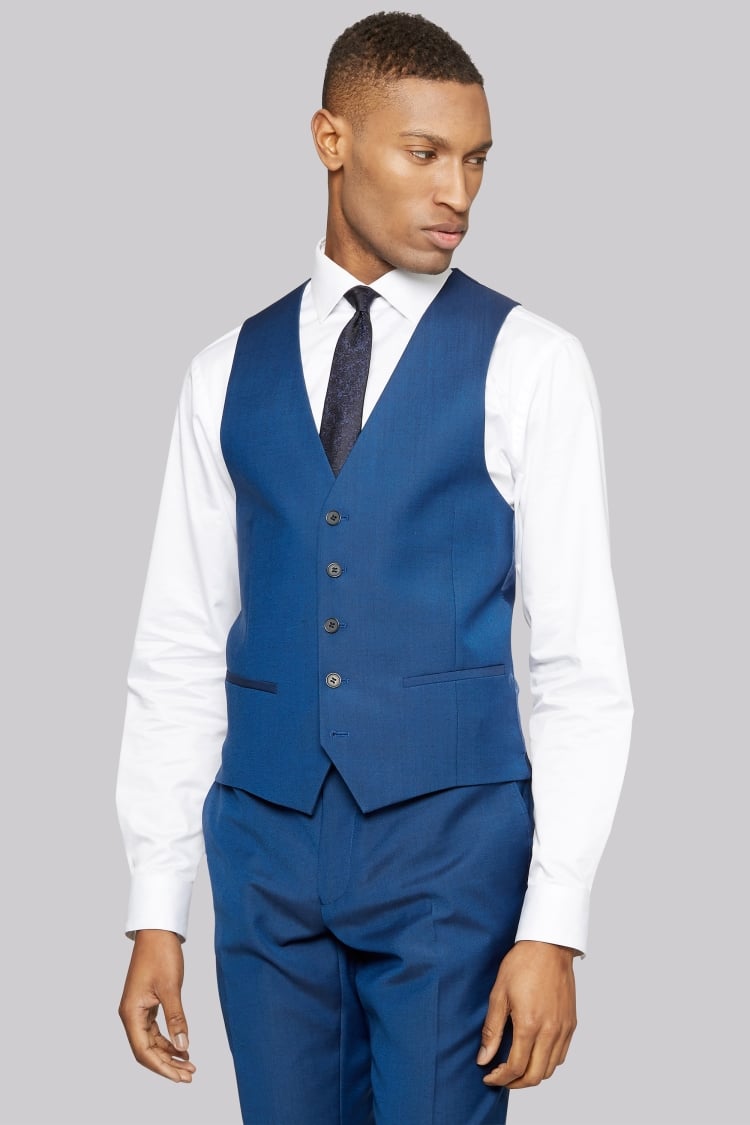 DKNY Slim Fit Electric Blue Tonic Twill Waistcoat