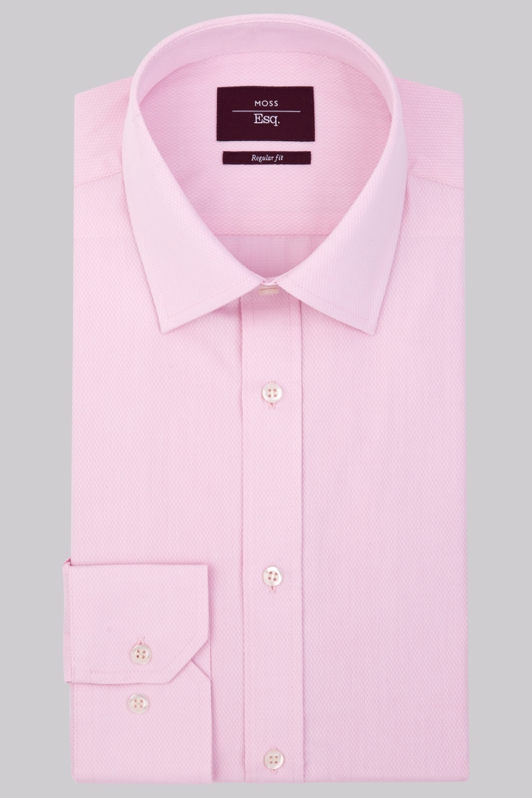 Moss Esq. Regular Fit Pink Single Cuff Textured Shirt