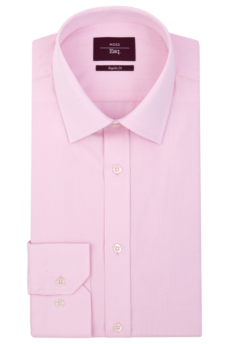 Moss Esq. Regular Fit Pink Single Cuff Textured Shirt