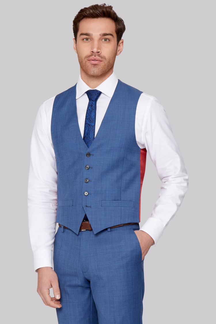 Ted Baker Tailored Fit French Blue Sharkskin Waistcoat | Buy Online at Moss