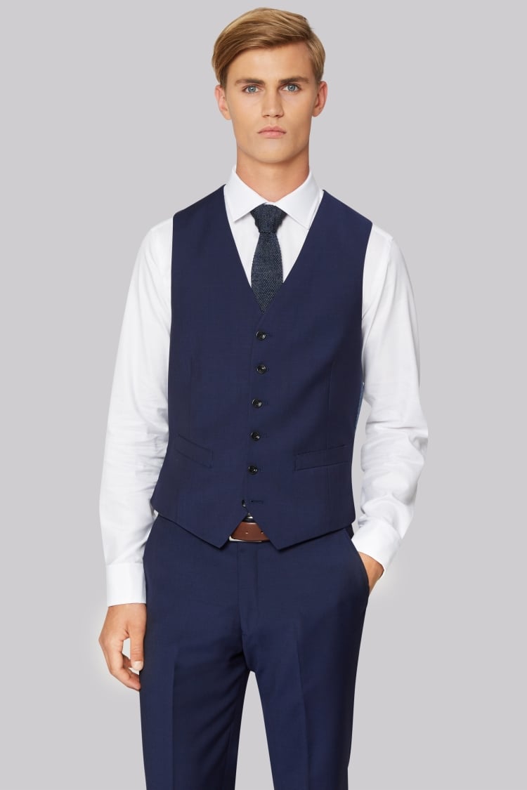 Hardy Amies Tailored Fit Blue Waistcoat