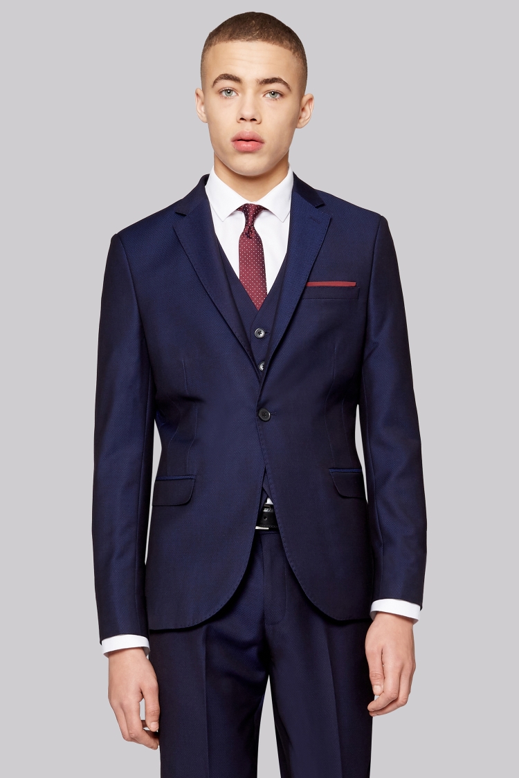 Moss London Skinny Fit Navy Jacquard Jacket