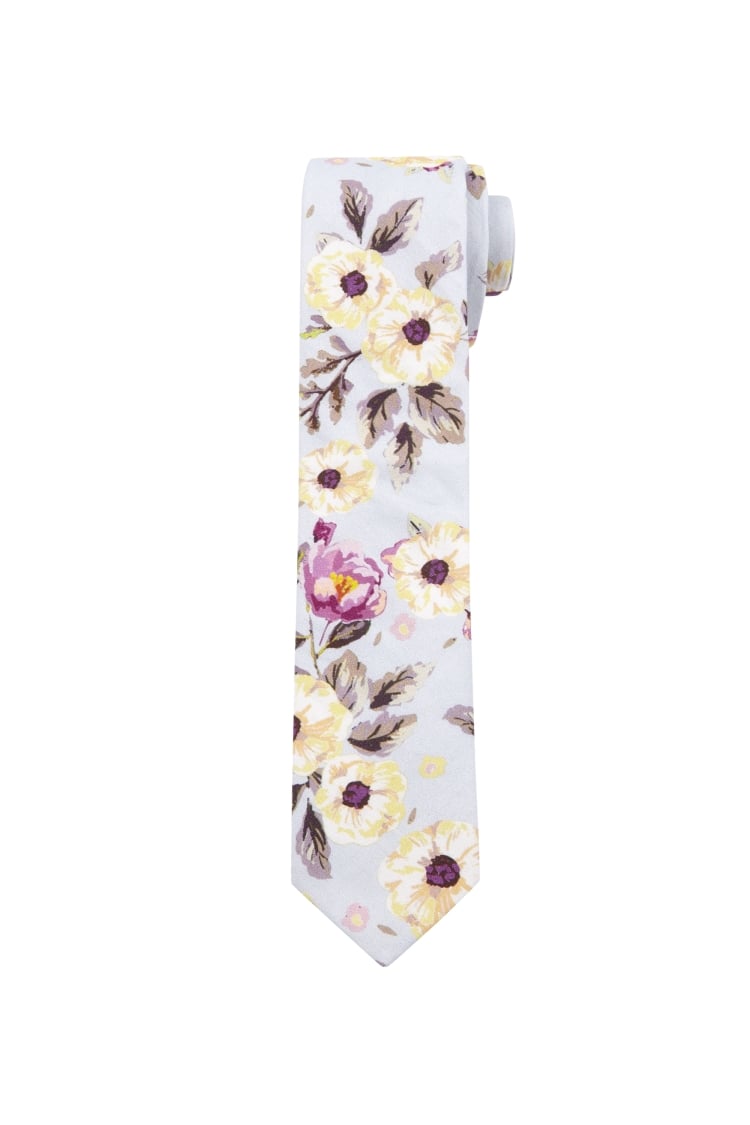 Moss London Sky Botanical Skinny Tie & Pocket Square Set
