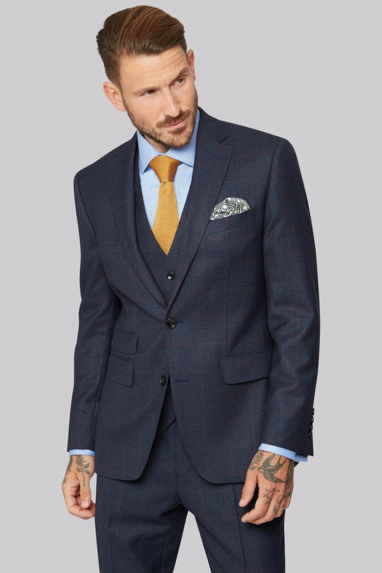 Moss 1851 Tailored Fit Blue with Red Check Jacket