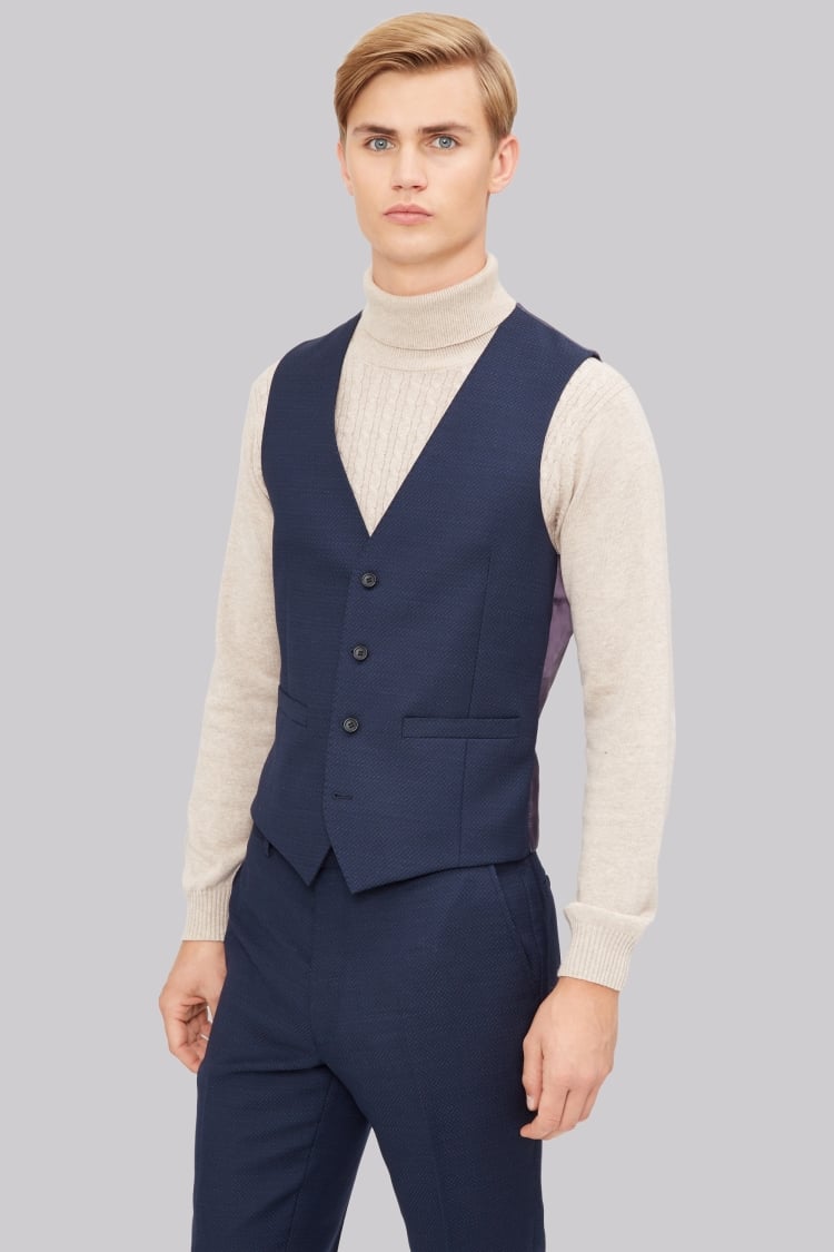 French Connection Slim Fit Navy Jacquard Vest