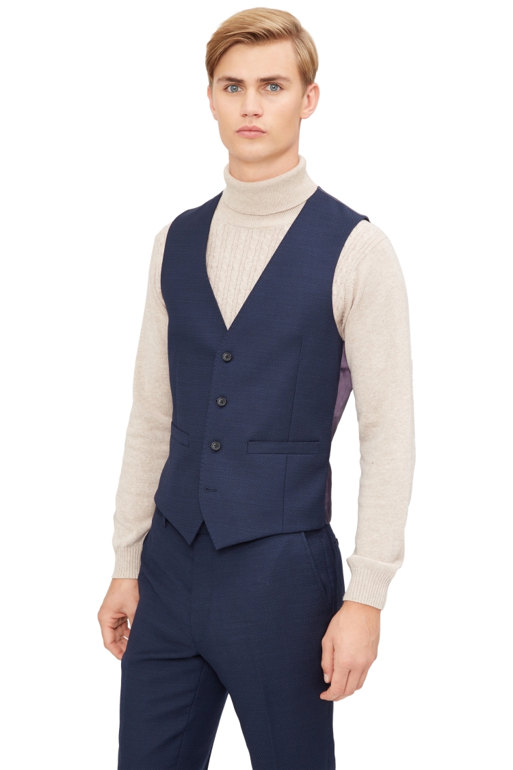 French Connection Slim Fit Navy Jacquard Vest