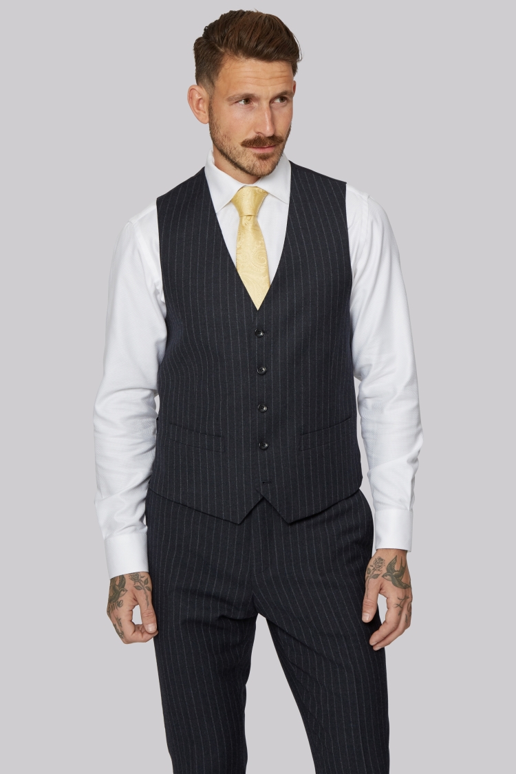 Moss 1851 Tailored Fit Charcoal Melange Stripe Waistcoat