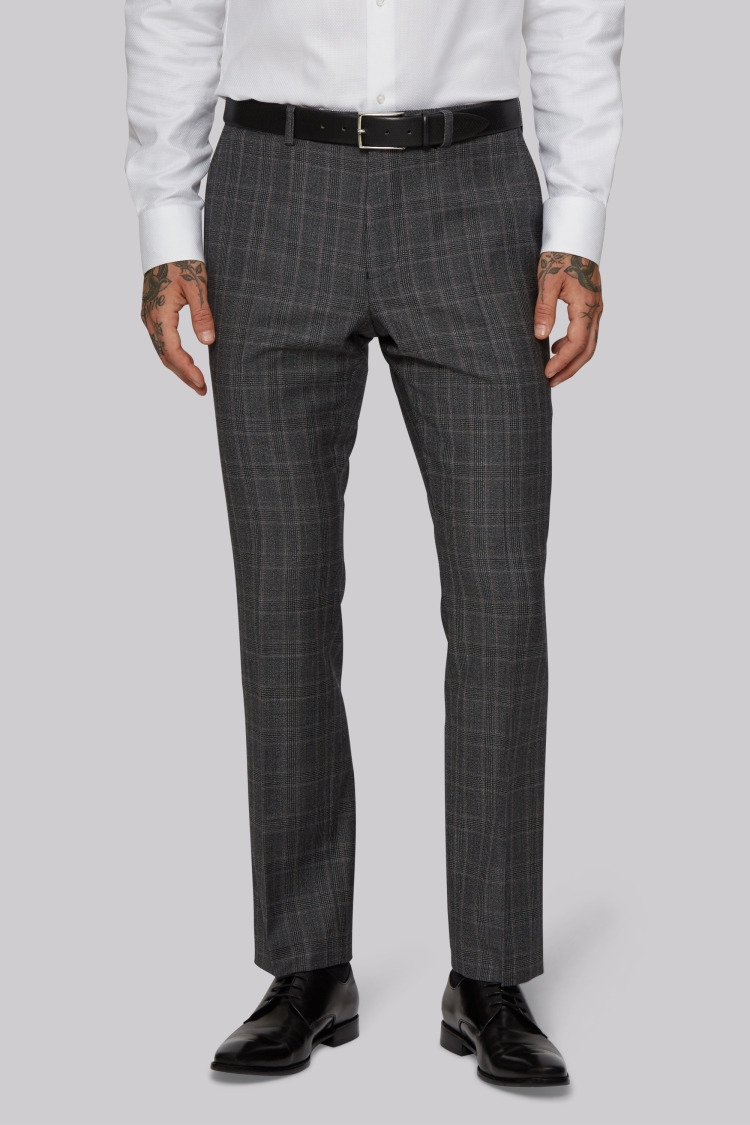 Moss 1851 Tailored Fit Grey with Lilac Check Pants