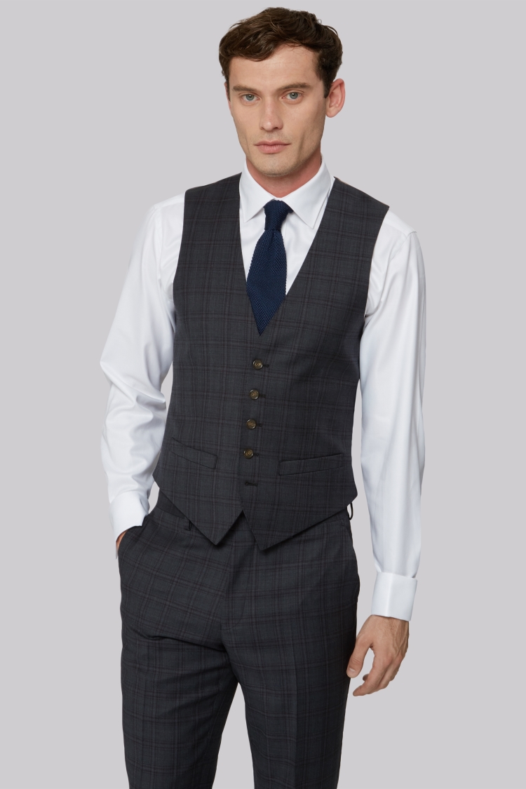 Ted Baker Tailored Fit Charcoal with Red Check Waistcoat