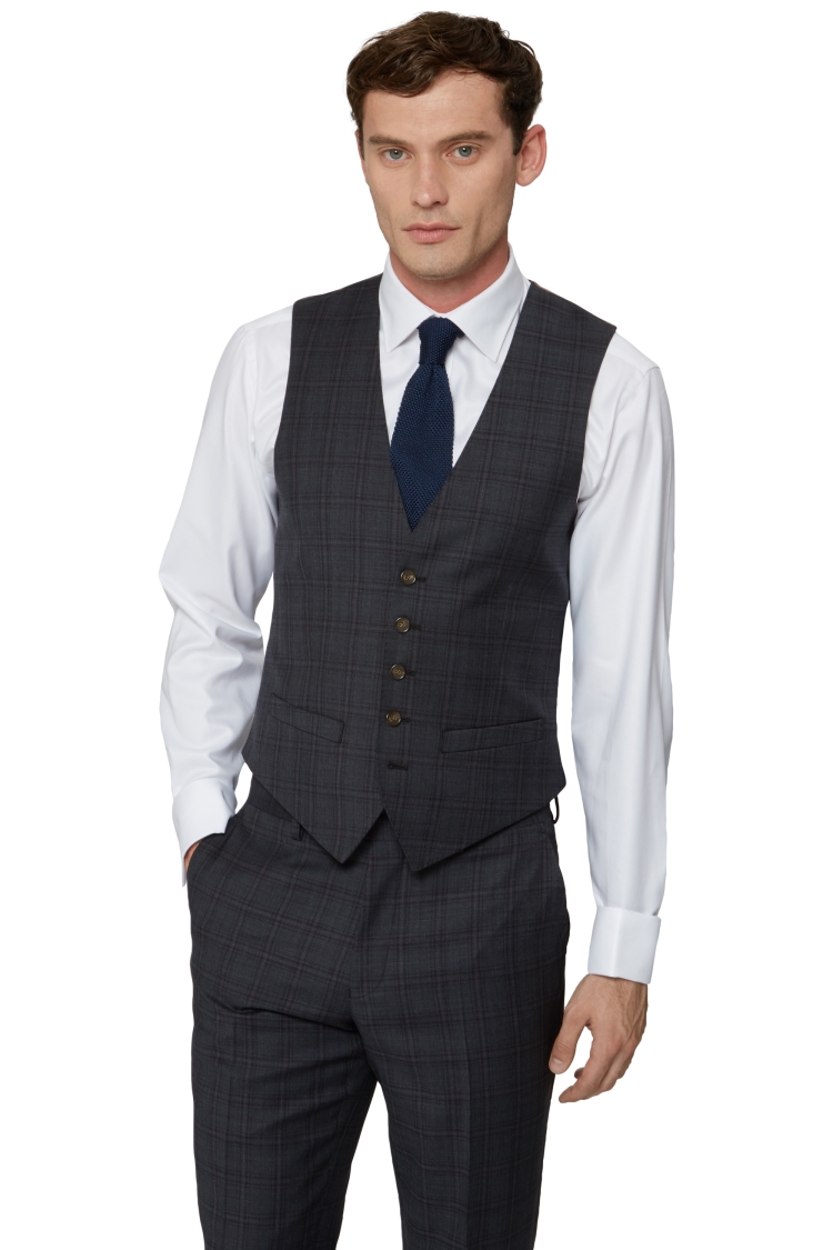 Ted Baker Tailored Fit Charcoal with Red Check Waistcoat