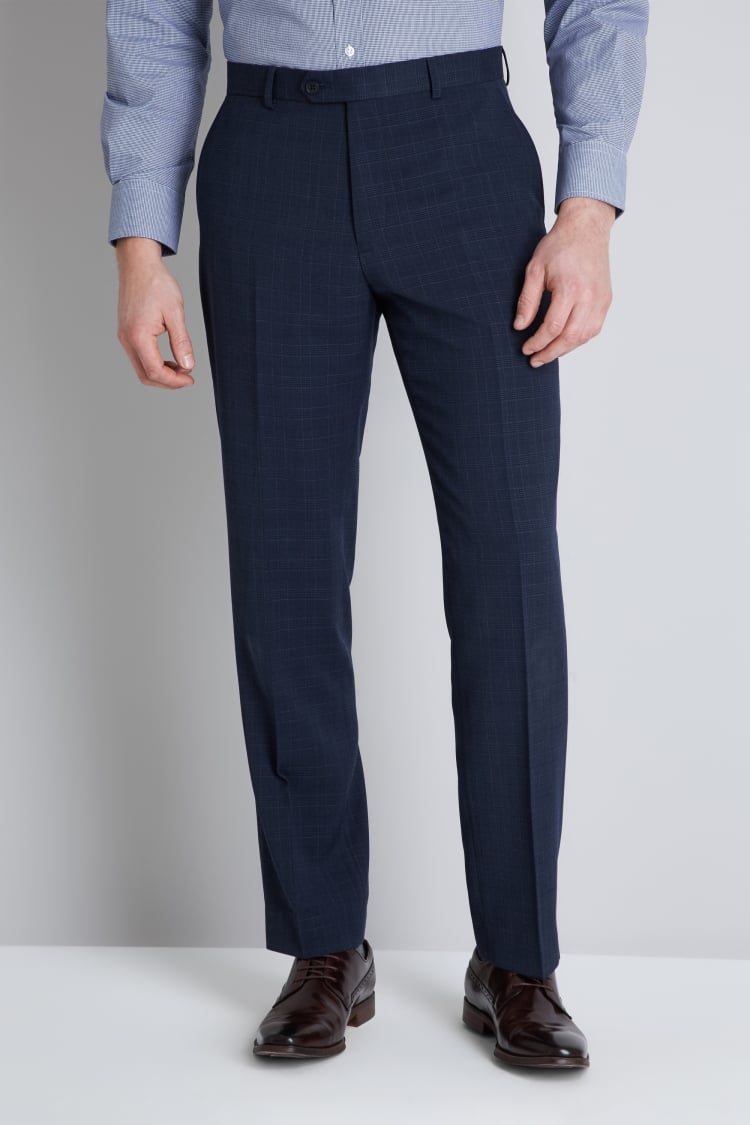 Moss Esq. Regular Fit Navy Check Trouser