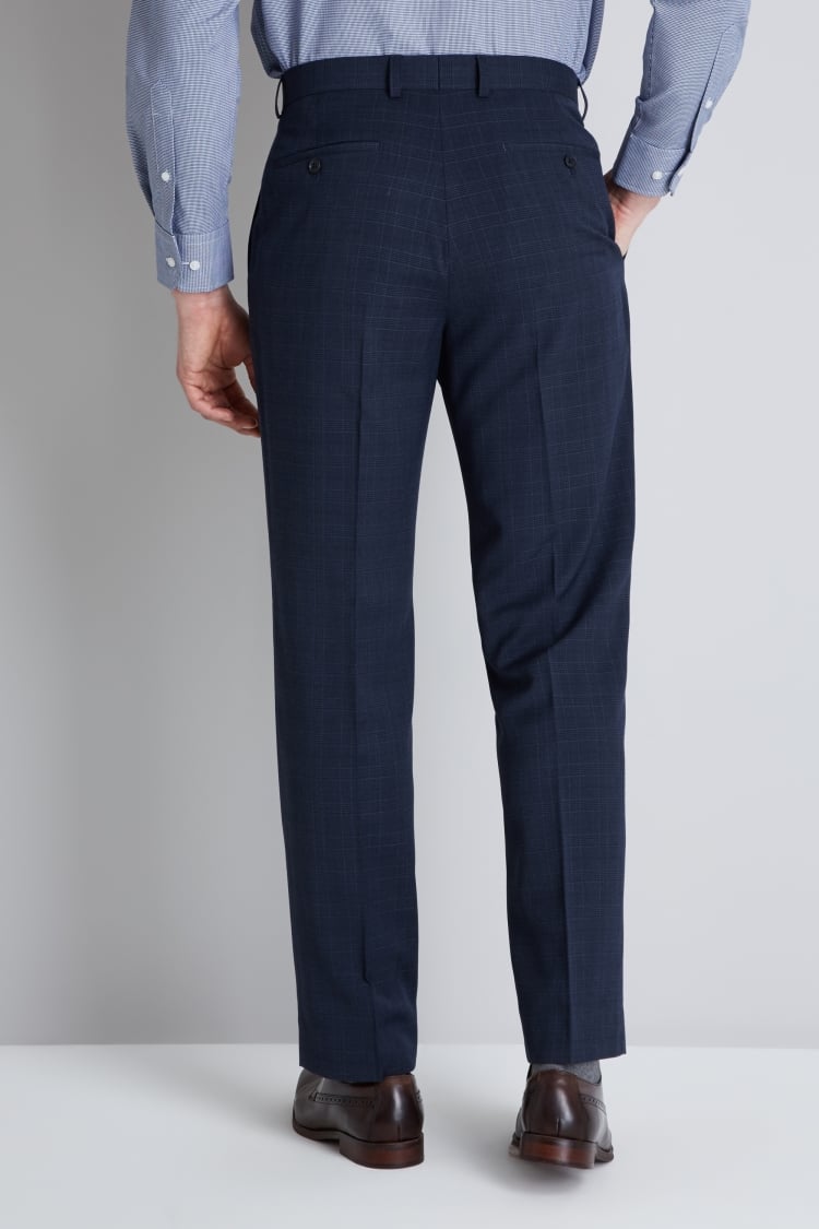 Moss Esq. Regular Fit Navy Check Trouser