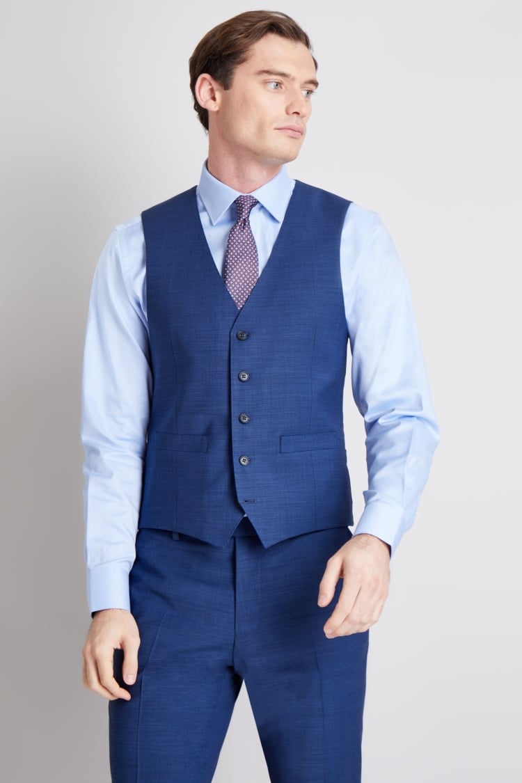 Moss 1851 Performance Tailored Fit Blue Pindot Waistcoat