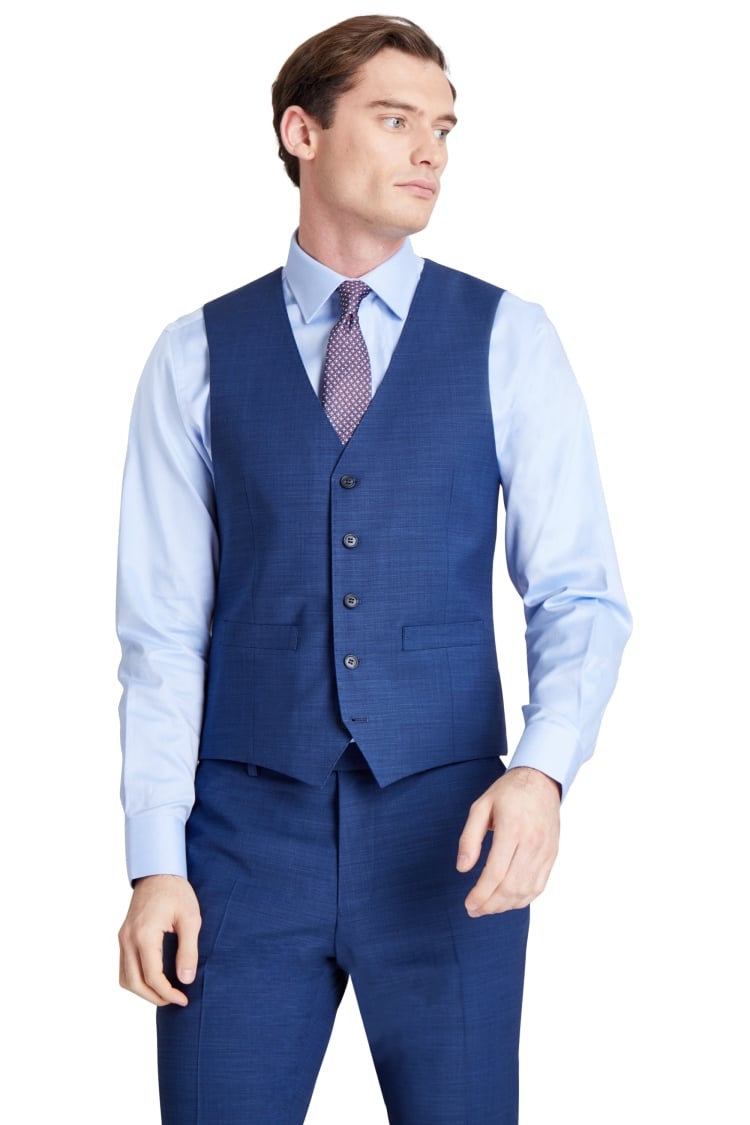 Moss 1851 Performance Tailored Fit Blue Pindot Waistcoat
