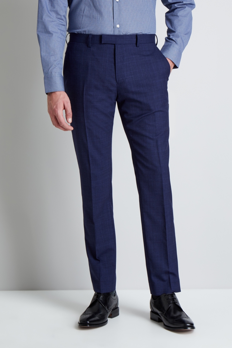 Moss 1851 Tailored Fit Navy Check Trousers | Buy Online at Moss