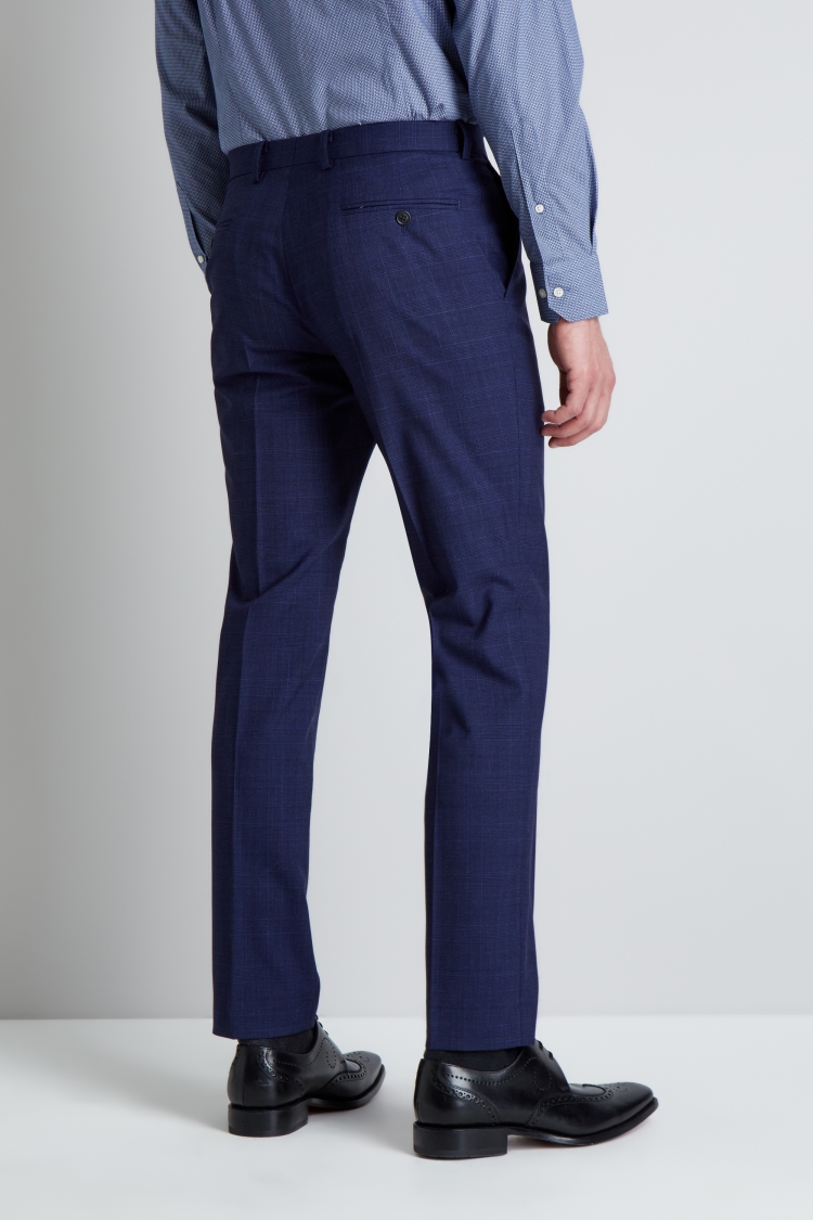 Moss 1851 Tailored Fit Navy Check Trousers | Buy Online at Moss