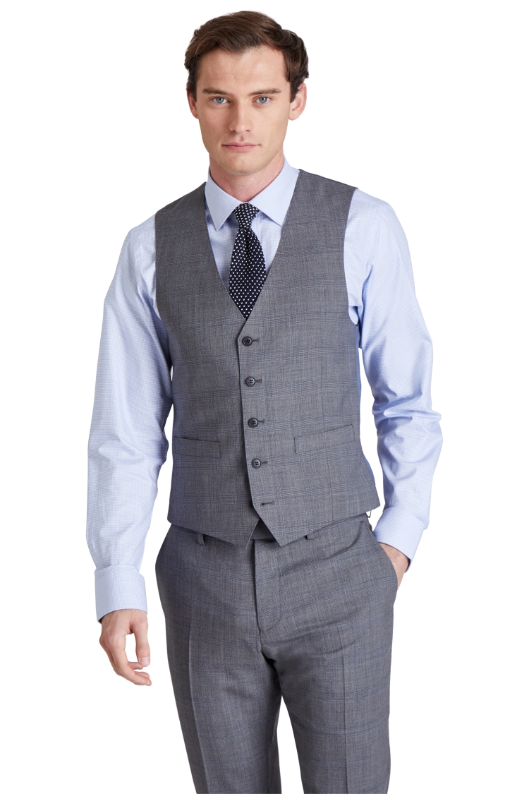 Moss 1851 Tailored fit Grey with Blue Check Waistcoat