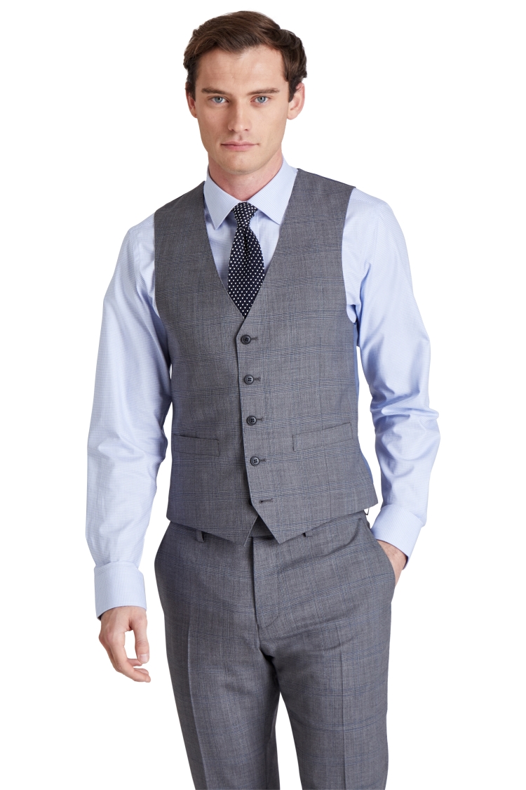 Moss 1851 Tailored fit Grey with Blue Check Vest