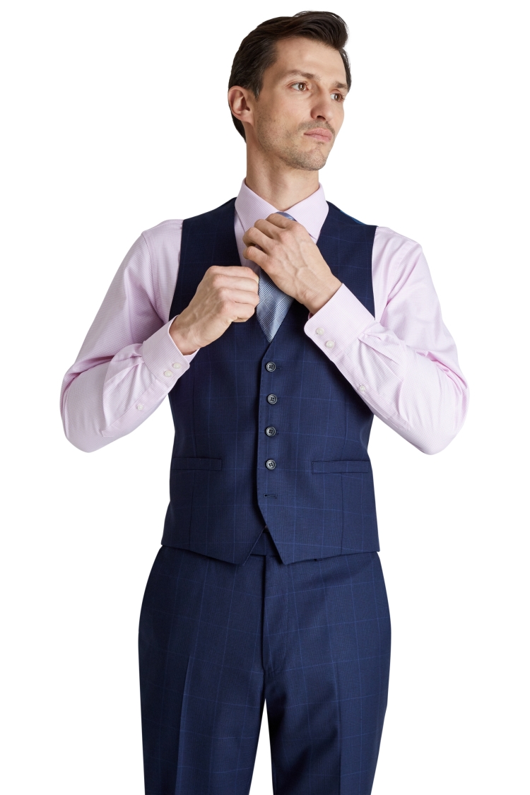 Savoy Taylors Guild Regular Fit Blue Prince of Wales Check Vest